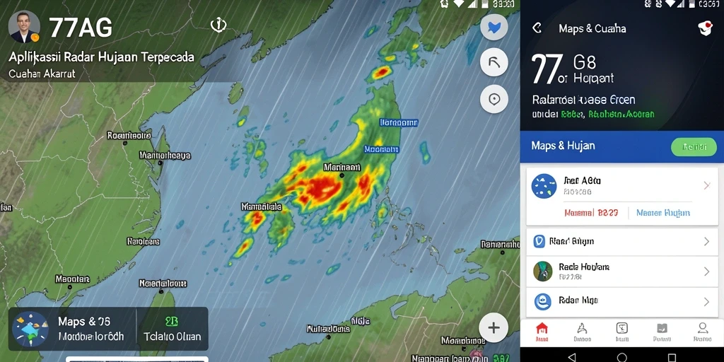 Antarmuka aplikasi 77AG menampilkan radar hujan secara real-time yang mudah dipahami.