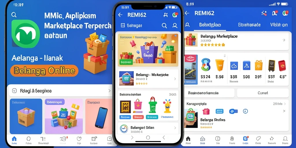 Tampilan antarmuka aplikasi REMI62 yang menarik dan fungsi Marketplace yang mudah diakses.