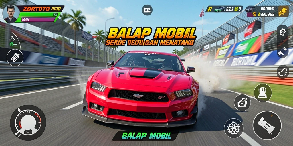 Tampilan antarmuka balapan ZORTOTO dengan mobil yang siap melaju.