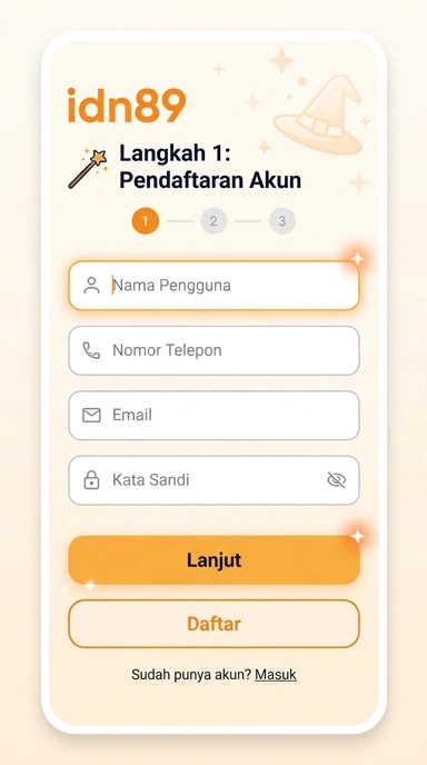 Tampilan halaman daftar idn89